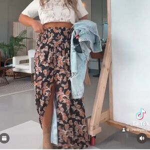 Light weight black and gold floral maxi skirt